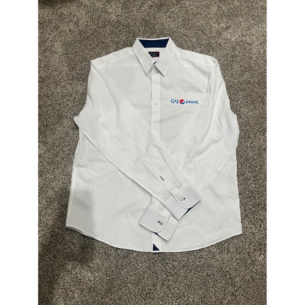 UNTUCKit Mens Large White‎ Wrinkle Free Cotton Pepsi Logo Button Down Shirt